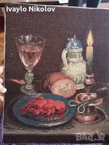 "Натюрморт с рак" вилеров гоблен 45х35 , снимка 4 - Антикварни и старинни предмети - 40337603