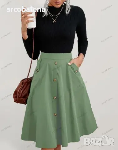 Дамска елегантна миди пола с копчета , снимка 2 - Поли - 49624766