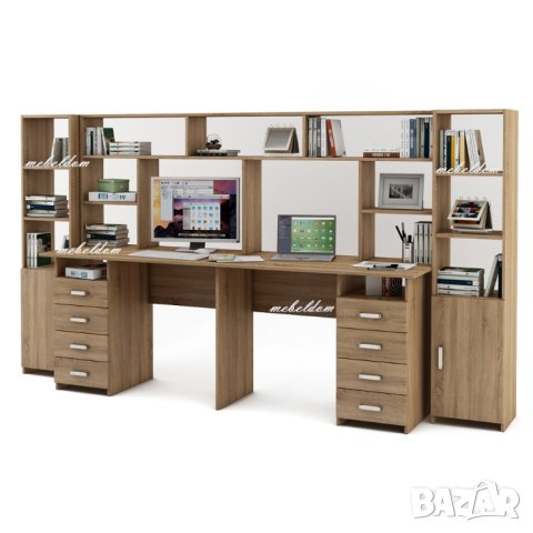 Бюро 208см. с надстройка за двама,8 чекмеджета и 2 етажерки с плавни врати(код-0940), снимка 2 - Бюра - 41915469