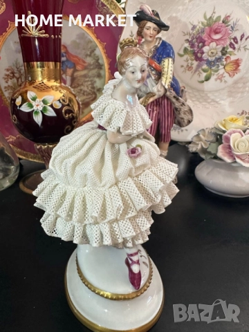 Volkstedt Фолкщед Germany  Curca 1945 (Älteste Volkstedter Porzellanmanufaktur) Dresden Lace , снимка 4 - Антикварни и старинни предмети - 52939094