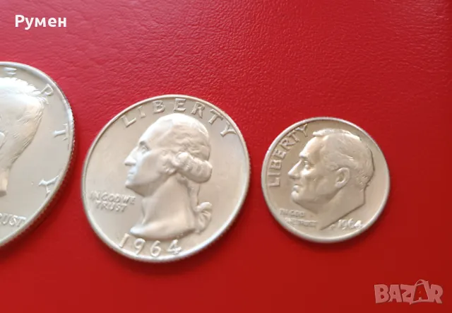 Half-D,Quarter-D&Dime-D,USA-1964г..Сребро!, снимка 5 - Нумизматика и бонистика - 44400377