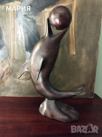 Бронзова скулптура 28см - делфин с топка, снимка 8 - Антикварни и старинни предмети - 53396493