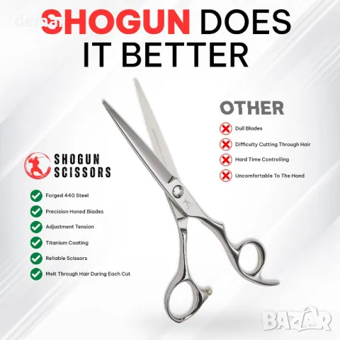 Японска стоманена ножица Shogun Ergo Premium 440C - Професионална фризьорска ножица, 5 инча, снимка 3 - Друго оборудване - 47331927