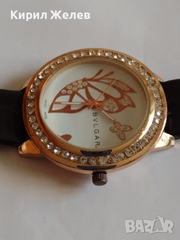 Красив дамски часовник BVLGARI с кристали Сваровски кожена каишка - 15283, снимка 3 - Дамски - 36194479
