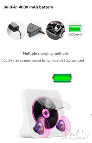 6в1 преносим CD плеър и блутут колонка, 4000mAh батерия до 6ч музика, снимка 11 - Bluetooth тонколони - 52437082