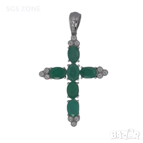 СРЕБЪРЕН КРЪСТ СЪС СМАРАГД, снимка 2 - Колиета, медальони, синджири - 52403094