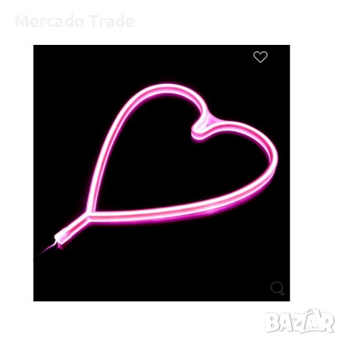 Декоративна LED неонова лампа Mercado Trade, Сърце, с USB, Розов