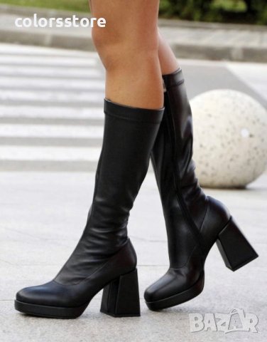 Ботуши на ток - черна кожа - TH22, снимка 2 - Дамски ботуши - 39015496