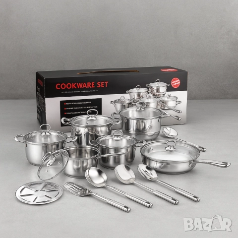 Премиум комплект съдове и прибори за готвене от неръждаема стомана – 18 части, снимка 2 - Прибори за хранене, готвене и сервиране - 51947662