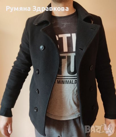 Наситено черно мъжко палто L размер, снимка 7 - Палта - 39095192