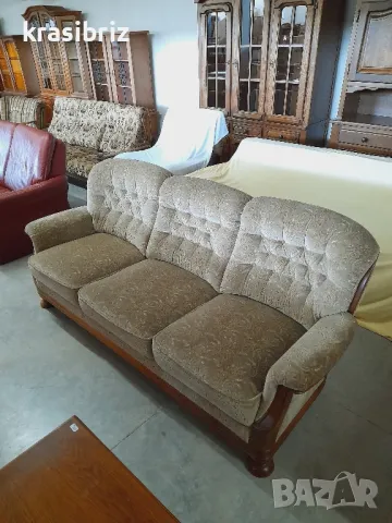 Диван-3ка-Дърво и Плюш -внос от Германия! , снимка 3 - Дивани и мека мебел - 47847452