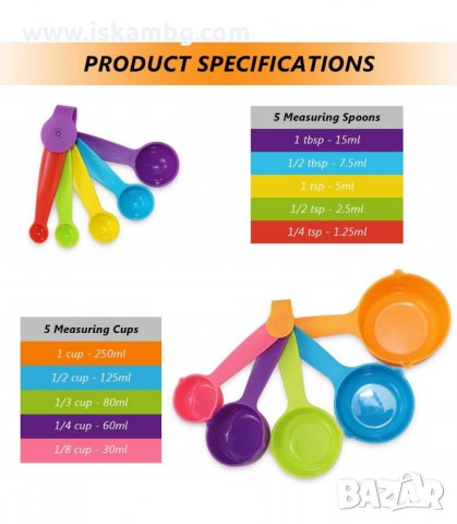 КОМПЛЕКТ ЦВЕТНИ МЕРИТЕЛНИ ЛЪЖИЧКИ, 10 БРОЯ - код 2773, снимка 3 - Аксесоари за кухня - 33918873
