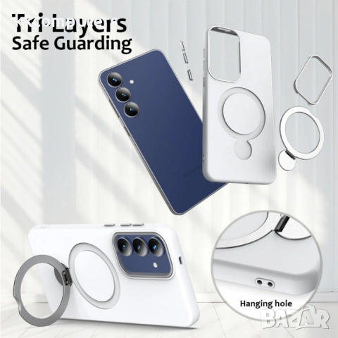 Магнитен Калъф за Samsung S26 с Метална Стойка - TPU+PC, 180°/360° пръстен, 5 цвята, снимка 6 - Резервни части за телефони - 53854268