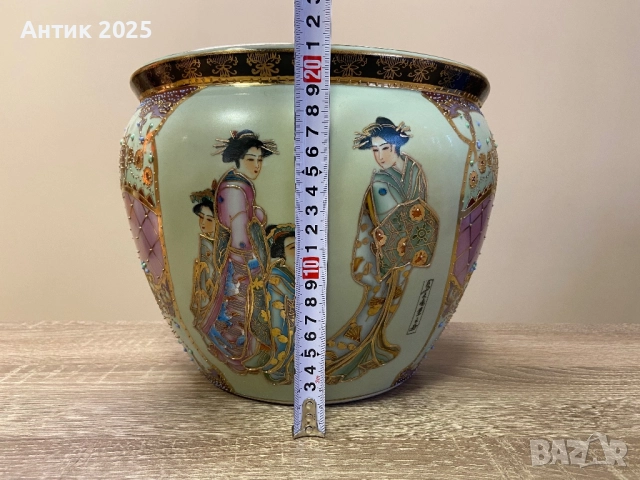 Антична керамична ваза Satsuma, Китай, експортна продукция, снимка 5 - Антикварни и старинни предмети - 52881617