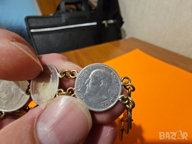 Старинна сребърна гривна със сребърни 7 монети от 50 стотинки 1891, 1912, 1913г. с Фердинандъ 1 - Ца, снимка 3 - Антикварни и старинни предмети - 41795074