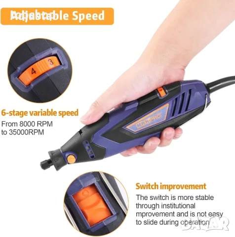 Мултифункционален MAXPRO MPDK135V 135W с 45 аксесоара, променлива скорост 10000-32000 об./мин, снимка 6 - Гедорета - 50525099