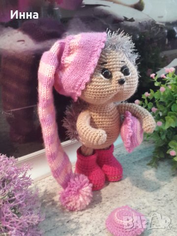 Плетена играчка ”Сънлив Таралеж”, Плетени, ръчно изработени, прекрасен подарък, снимка 7 - Плюшени играчки - 42625108