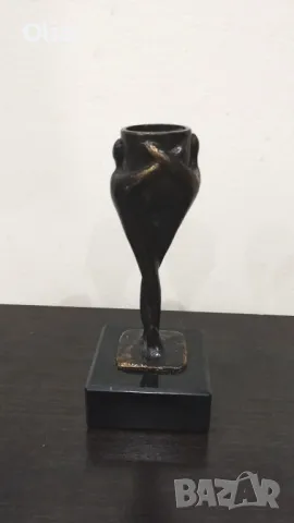 Чудесна статуетка /свещник от бронз и черен мрамор. , снимка 2 - Други ценни предмети - 50412932