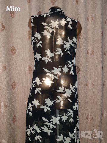 42  Черно прозрачно парео/ рокля/на бели цветя , снимка 3 - Рокли - 41078416