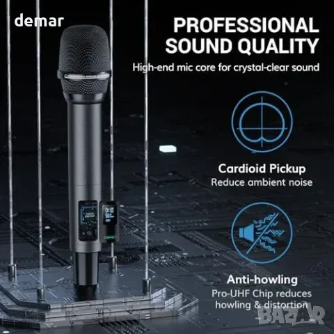 Безжични микрофони TONOR TW550 с приемник, 2 × 100 UHF канала, обхват около 80 м, снимка 7 - Други стоки за дома - 56011765