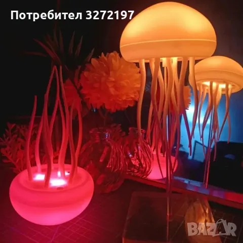 2024 Дизайнерска Акумулаторна LED Лампа Медуза RGB Градиент,Звуков Контрол и Сензор за Докосване,USB, снимка 10 - Настолни лампи - 47995276