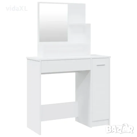 vidaXL Тоалетка с огледало, бяла, 86,5x35x136 см