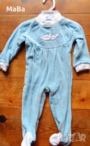 Английски бебешки ПЛЮШЕН РОМПЪР /6-12мес/, бродерия, розов и син, снимка 3 - Бебешки гащеризони - 42492395