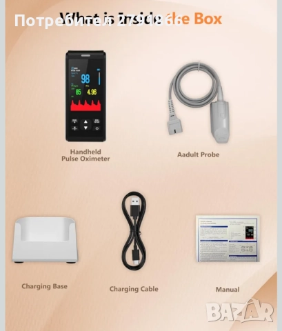 HealthTree пръстов монитор за насищане с кислород в кръвта със SpO2 и пулс Bluetooth пулсоксиметър , снимка 12 - Други - 52342468