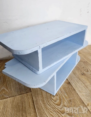 Комплект 2 бр. дървени рафтове светлосини, снимка 6 - Етажерки - 53666936