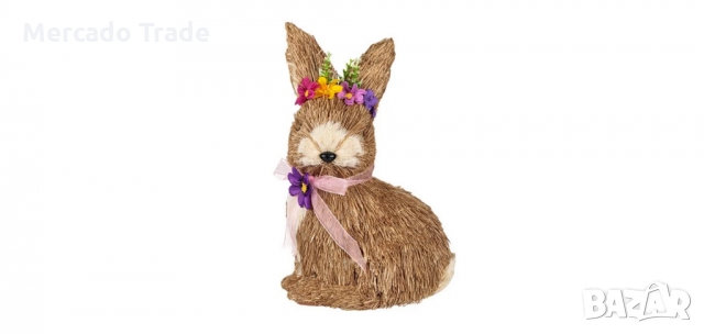 Великденска декоративна фигура, Зайче с розова панделка и цвете, снимка 1 - Декорация за дома - 36034592