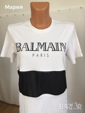Л / ХЛ Оригинална Balmain Дамска Туника Тениска Бяла Черна Еластичен памук, снимка 9 - Тениски - 51546827