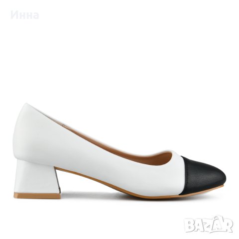 Черно-бели обувки 37 номер ежедневни удобен ток еко кожени  , снимка 1 - Дамски ежедневни обувки - 41655825