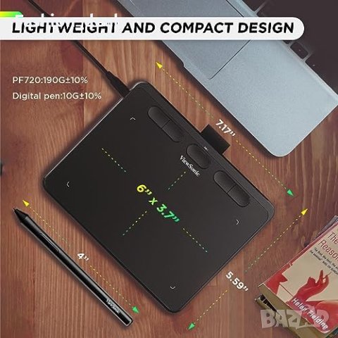 Нов ViewSonic Преносим Графичен 7 инча таблет за рисуване Mac и Windows, снимка 2 - Таблети - 42366441