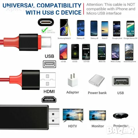HDMI кабел за телевизор към телефон type c, снимка 7 - Кабели и адаптери - 56307871