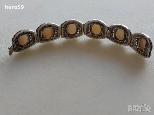 Прекрасна сребърна филигранна гривна с камъни от седеф,сребро 925-sterling, снимка 7 - Гривни - 47999153