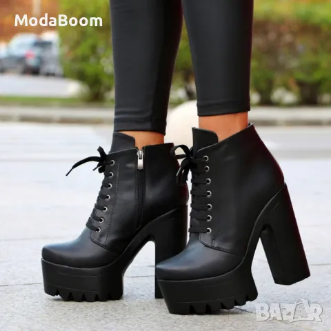 Боти на ток - Кожа