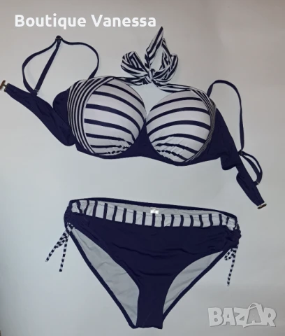 Дамски бански от две части в бяло и синьо 
