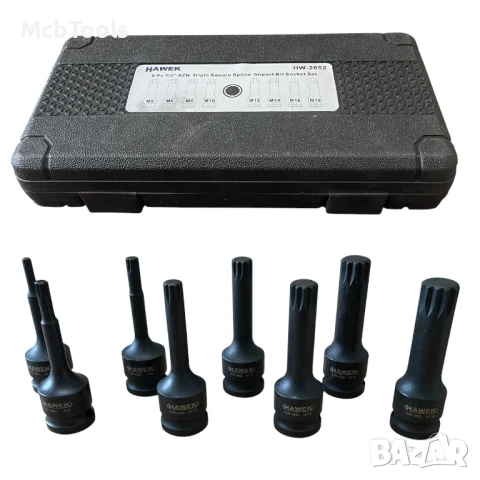 Комплект ударни битове 1/2” – SPLINE 8 части – HAWEK