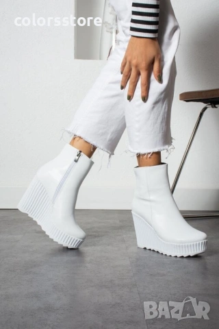 Боти на платформа - бяла кожа - BNP1