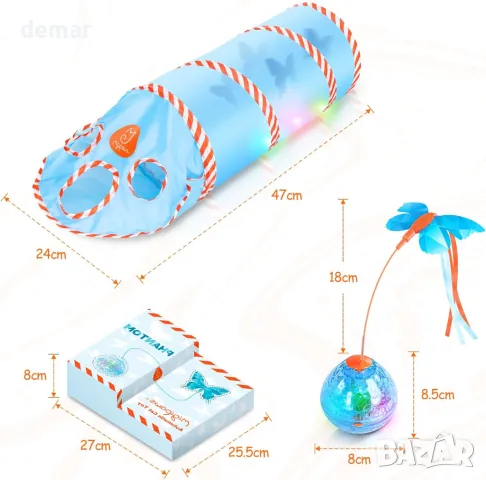 Migipaws Интерактивна играчка за котки, движеща се сянка, пеперудени пера, тунел, акумулаторна, снимка 3 - За котки - 47503214