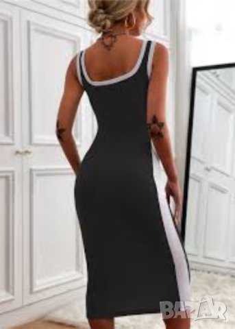 Zara XS/ S- Черна секси рокля от трико с бяла странична лента, снимка 4 - Рокли - 40583636