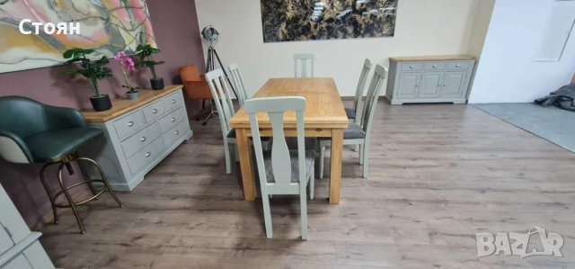 ПРОМОЦИЯ!!!Нова дървена разтегателна трапезна маса от дъб с шест стола, снимка 5 - Маси - 44149196