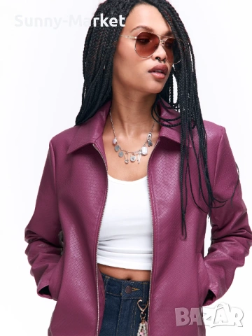 Дамско розово кожено яке, снимка 3 - Якета - 53509105