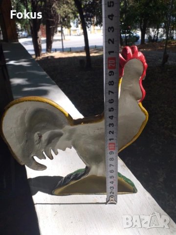 Уникално красив стар чугунен петел цветно емайлиран, снимка 4 - Антикварни и старинни предмети - 53461884