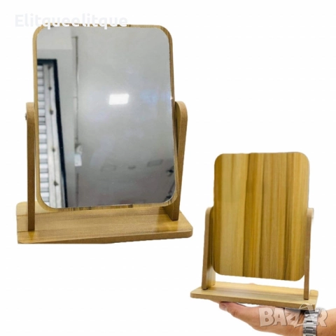 Стилно накланящо се дървено огледало с поставка