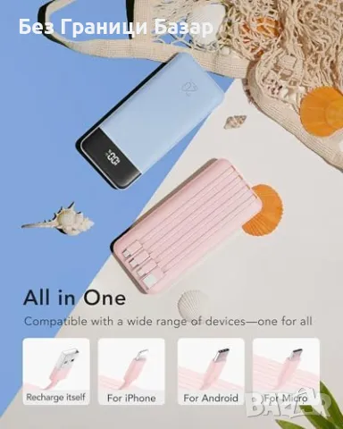 Нова Външна Батерия 20000mAh с бързо зареждане – 6 изхода, 4 кабела, USB C, снимка 3 - Външни батерии - 49678634