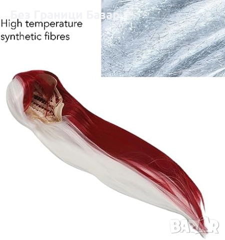 Нова синтетична Дълга права червено-бяла аниме перука за косплей и Хелоуин, снимка 2 - Аксесоари за коса - 51591003
