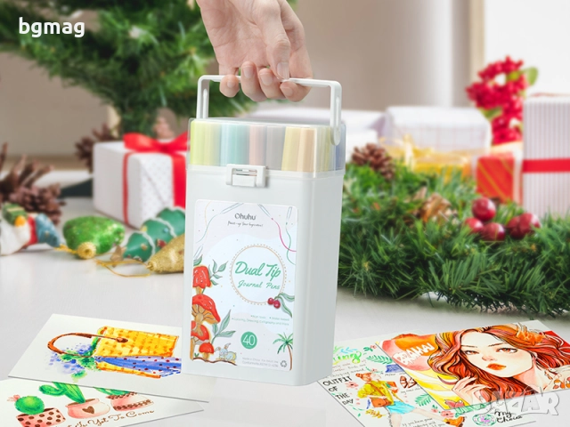 Ohuhu Marker Pens for Journal-маркери с два писеца тип "четка" и "тънкописец", комплект 40 цвята, на, снимка 15 - Ученически пособия, канцеларски материали - 52146742