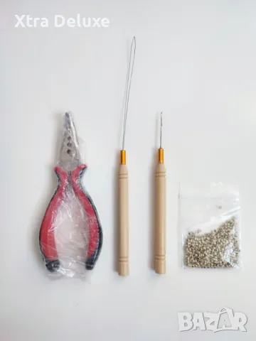 Клещи, кука, щипка + 100бр. капси - комплект за поставяне на коса/ектеншъни