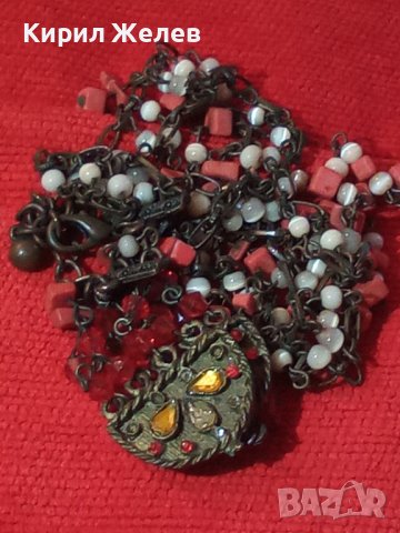 СТАРИ ЕТНОГРАФСКИ БРОНЗОВИ ОГЪРЛИЦА с ОБЕЦИ с МЪНИСТА КОТЕШКО ОКО и ЧЕРВЕН КОРАЛ РЪЧНА РАБОТА 26227, снимка 3 - Антикварни и старинни предмети - 36060987